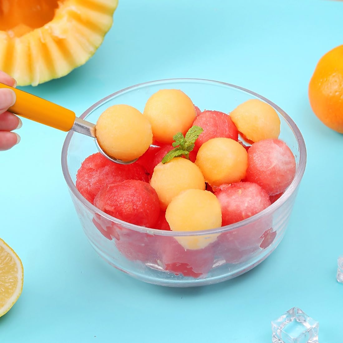 Double Sided Melon Baller Scoop,2 in 1 Stainless Steel Fruit Scooper Seed Remover Cutter,Melon Baller Spoon,Avocado Cutter,Watermelon Carving Knife for Dig Pulp Separator Fruit Slicer (red)