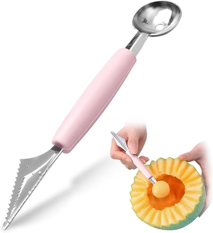 Double Sided Melon Baller Scoop,2 in 1 Stainless Steel Fruit Scooper Seed Remover Cutter,Melon Baller Spoon,Avocado Cutter,Watermelon Carving Knife for Dig Pulp Separator Fruit Slicer (red)