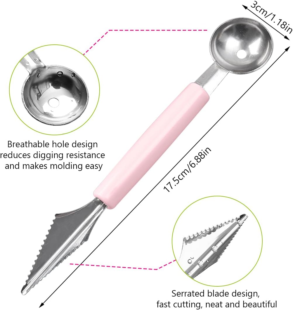 Double Sided Melon Baller Scoop,2 in 1 Stainless Steel Fruit Scooper Seed Remover Cutter,Melon Baller Spoon,Avocado Cutter,Watermelon Carving Knife for Dig Pulp Separator Fruit Slicer (red)