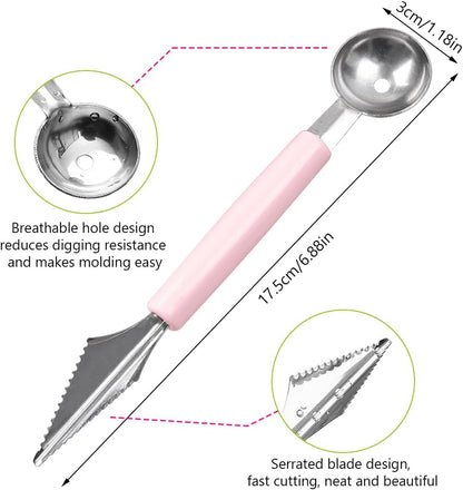 Double Sided Melon Baller Scoop,2 in 1 Stainless Steel Fruit Scooper Seed Remover Cutter,Melon Baller Spoon,Avocado Cutter,Watermelon Carving Knife for Dig Pulp Separator Fruit Slicer (red)