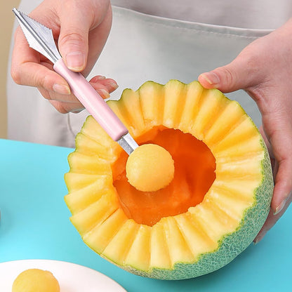 Double Sided Melon Baller Scoop,2 in 1 Stainless Steel Fruit Scooper Seed Remover Cutter,Melon Baller Spoon,Avocado Cutter,Watermelon Carving Knife for Dig Pulp Separator Fruit Slicer (red)