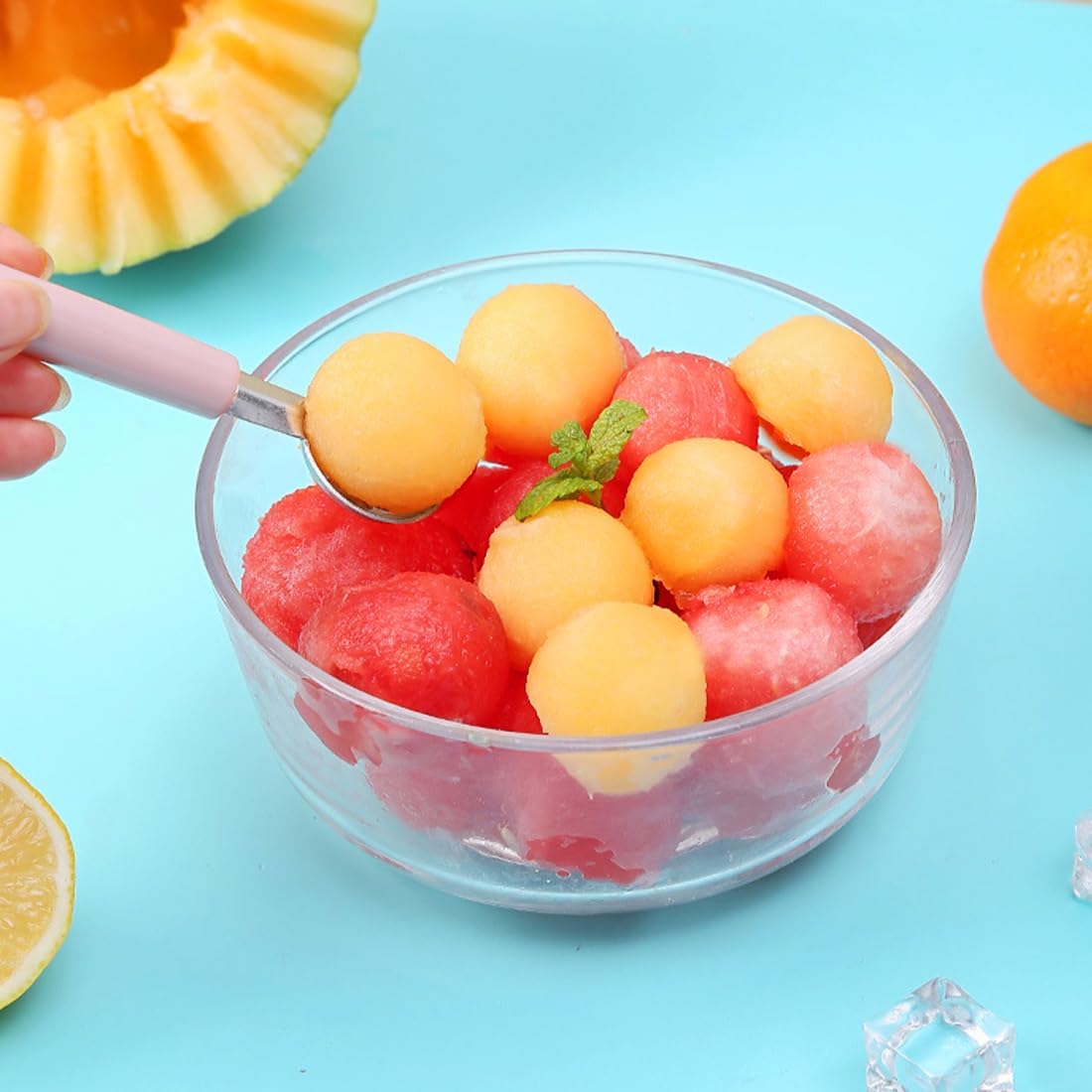 Double Sided Melon Baller Scoop,2 in 1 Stainless Steel Fruit Scooper Seed Remover Cutter,Melon Baller Spoon,Avocado Cutter,Watermelon Carving Knife for Dig Pulp Separator Fruit Slicer (red)