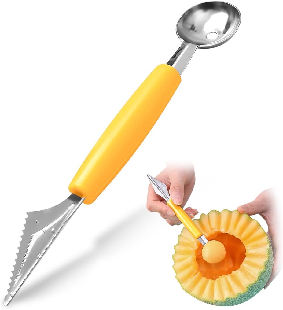 Double Sided Melon Baller Scoop,2 in 1 Stainless Steel Fruit Scooper Seed Remover Cutter,Melon Baller Spoon,Avocado Cutter,Watermelon Carving Knife for Dig Pulp Separator Fruit Slicer (red)