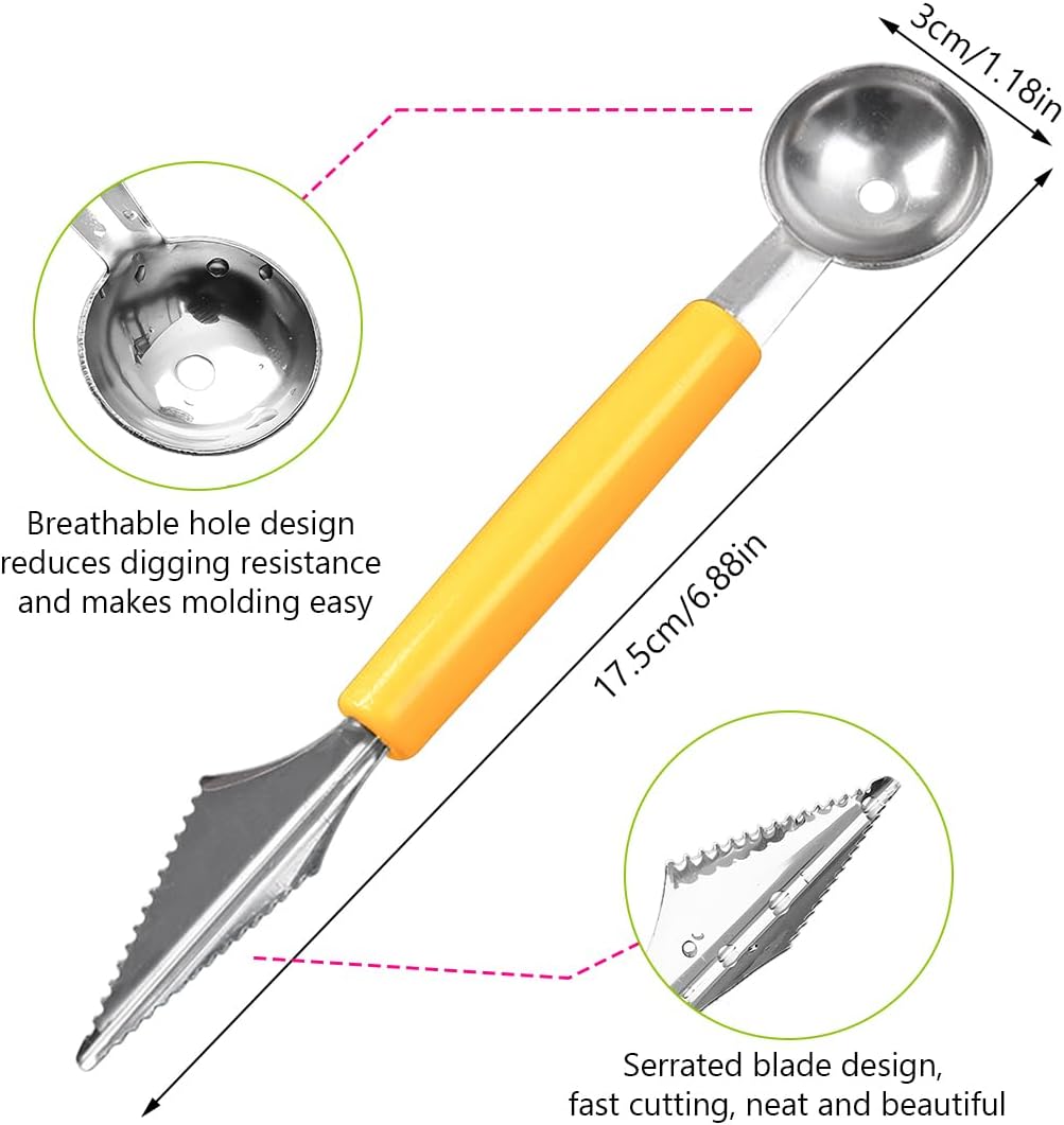 Double Sided Melon Baller Scoop,2 in 1 Stainless Steel Fruit Scooper Seed Remover Cutter,Melon Baller Spoon,Avocado Cutter,Watermelon Carving Knife for Dig Pulp Separator Fruit Slicer (red)