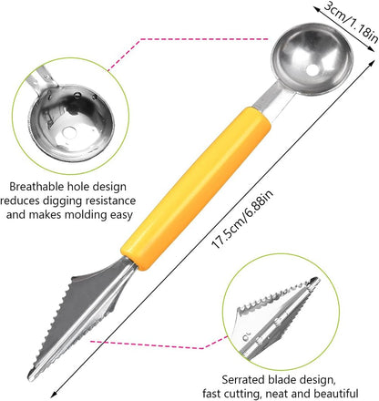 Double Sided Melon Baller Scoop,2 in 1 Stainless Steel Fruit Scooper Seed Remover Cutter,Melon Baller Spoon,Avocado Cutter,Watermelon Carving Knife for Dig Pulp Separator Fruit Slicer (red)