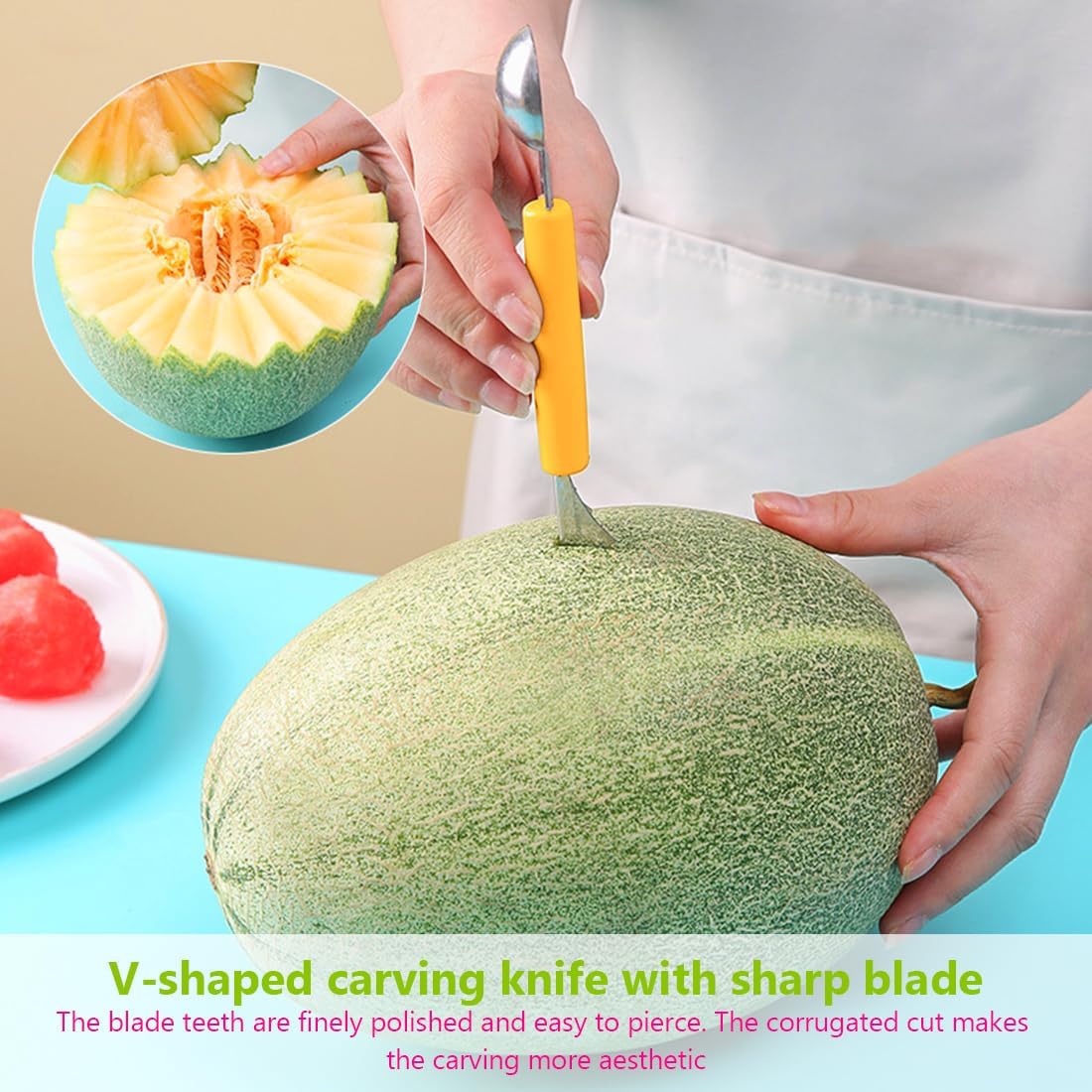 Double Sided Melon Baller Scoop,2 in 1 Stainless Steel Fruit Scooper Seed Remover Cutter,Melon Baller Spoon,Avocado Cutter,Watermelon Carving Knife for Dig Pulp Separator Fruit Slicer (red)