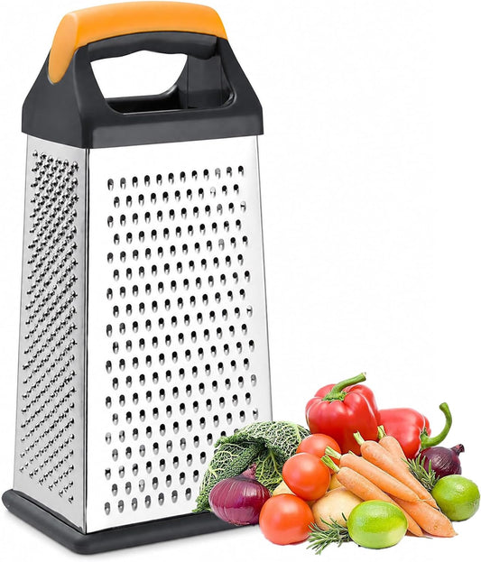 Cheese Grater, 4 Sided Stainless Steel Box Grater, Vegetable Slicer with Non-Slip Base, Kitchen Food Shredder for Block Cheese Vegetables, Dishwasher Safe