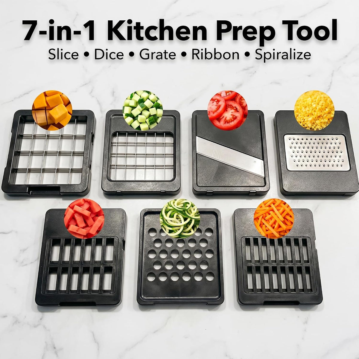 7-in-1 Vegetable Chopper and Mandoline Slicer, White MD71W