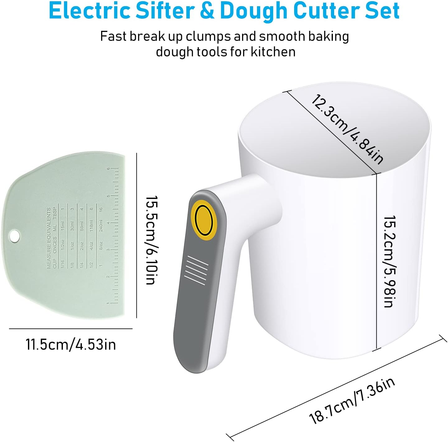 Electric Flour Sifter, 4 Cup Battery Operated Handheld Sifter for Baking | Automatic Flour Sieve, Fine Stainless Steel Mesh, Easy to Clean, Large Capacity Cooking Tool for Kitchen and Pastry Baking