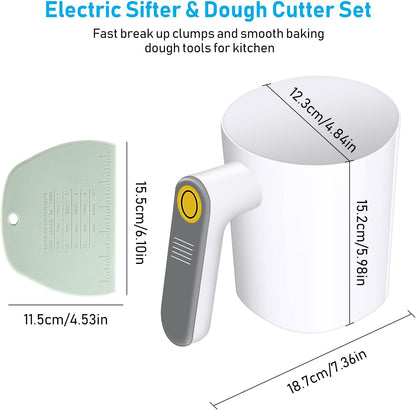 Electric Flour Sifter, 4 Cup Battery Operated Handheld Sifter for Baking | Automatic Flour Sieve, Fine Stainless Steel Mesh, Easy to Clean, Large Capacity Cooking Tool for Kitchen and Pastry Baking