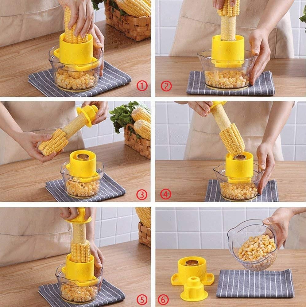 Quick Corn Cob Stripper Bowl, Corn Cutter With Integrated Stainless Steel Blades, Safe And Easy To Use, Corn Peeler with Measuring Bowl for Storage