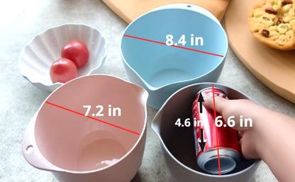 3 Small Mixing Bowls Set with Lids,Grips,Pour Spout and TPR Bottom, Plastic Nesting Bowl Use for Kitchen Cooking-Prep,Serving,Baking Bread Cake,Pancake,Non-slip,3Qt,2Qt,1.5Qt,Pink