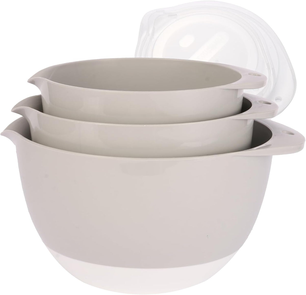 3 Small Mixing Bowls Set with Lids,Grips,Pour Spout and TPR Bottom, Plastic Nesting Bowl Use for Kitchen Cooking-Prep,Serving,Baking Bread Cake,Pancake,Non-slip,3Qt,2Qt,1.5Qt,Pink