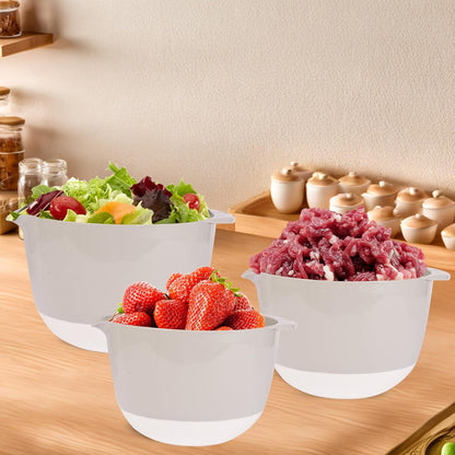3 Small Mixing Bowls Set with Lids,Grips,Pour Spout and TPR Bottom, Plastic Nesting Bowl Use for Kitchen Cooking-Prep,Serving,Baking Bread Cake,Pancake,Non-slip,3Qt,2Qt,1.5Qt,Pink