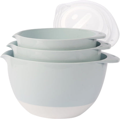3 Small Mixing Bowls Set with Lids,Grips,Pour Spout and TPR Bottom, Plastic Nesting Bowl Use for Kitchen Cooking-Prep,Serving,Baking Bread Cake,Pancake,Non-slip,3Qt,2Qt,1.5Qt,Pink