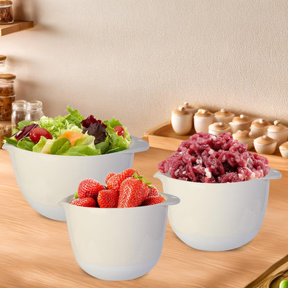 3 Small Mixing Bowls Set with Lids,Grips,Pour Spout and TPR Bottom, Plastic Nesting Bowl Use for Kitchen Cooking-Prep,Serving,Baking Bread Cake,Pancake,Non-slip,3Qt,2Qt,1.5Qt,Pink