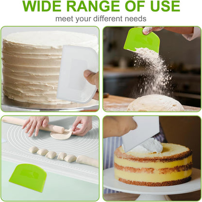 Dough Scraper, Sourdough Bread Baking Supplies, Pizza Cutter, Bowl Scraper, Plastic Dough Scraper, for Non-Slip Bakeware Decorating Tools, Sculpting, Bread Dough (2, White+ Green)