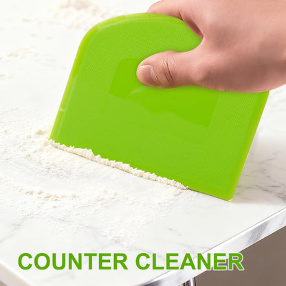 Dough Scraper, Sourdough Bread Baking Supplies, Pizza Cutter, Bowl Scraper, Plastic Dough Scraper, for Non-Slip Bakeware Decorating Tools, Sculpting, Bread Dough (2, White+ Green)