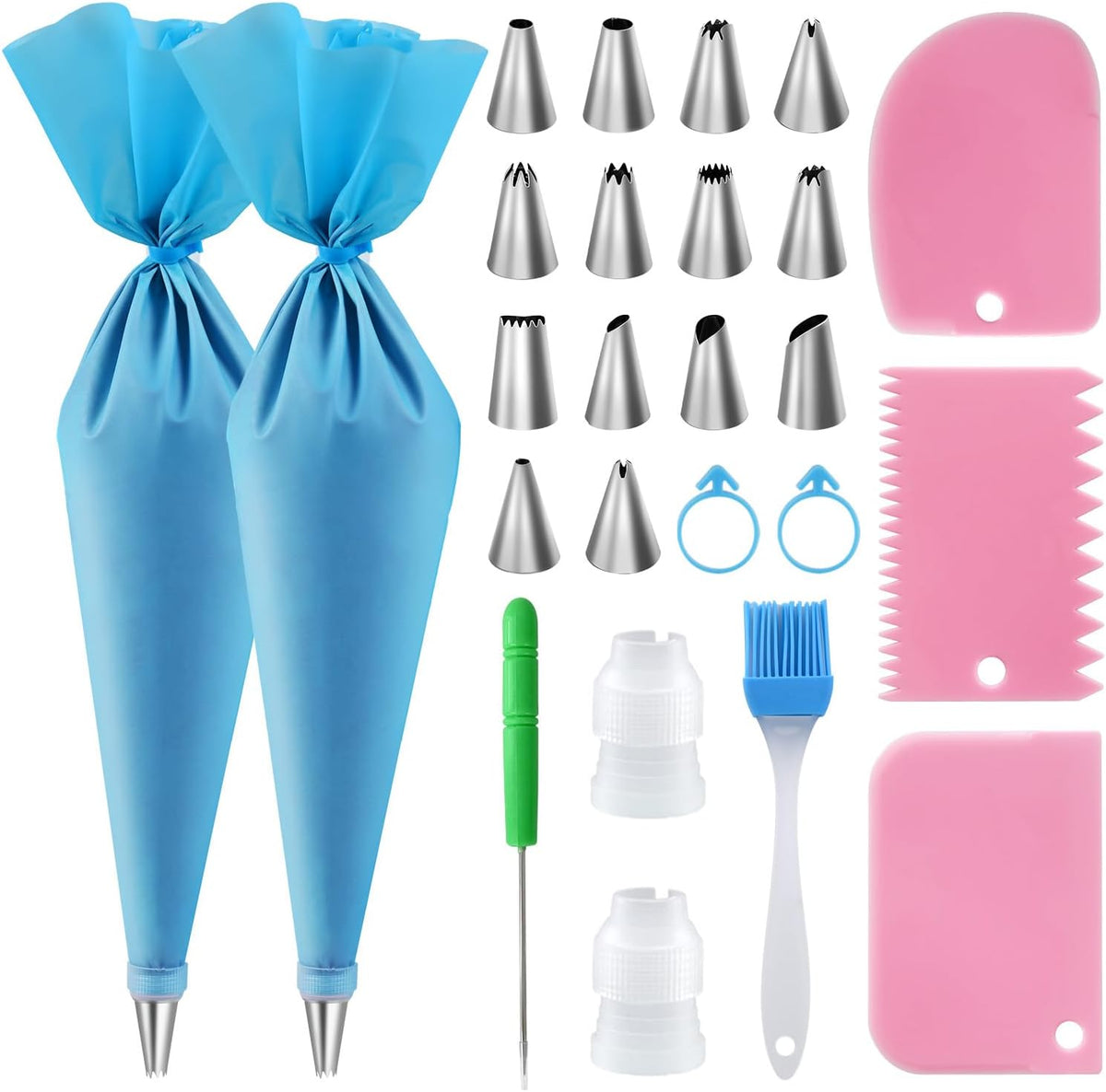 Piping Bags and Tips Set, 16 inch Silicone Pastry Bags 14 Tips