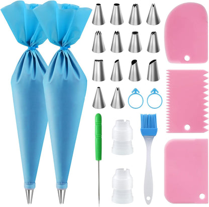 Piping Bags and Tips Set, 16 inch Silicone Pastry Bags 14 Tips