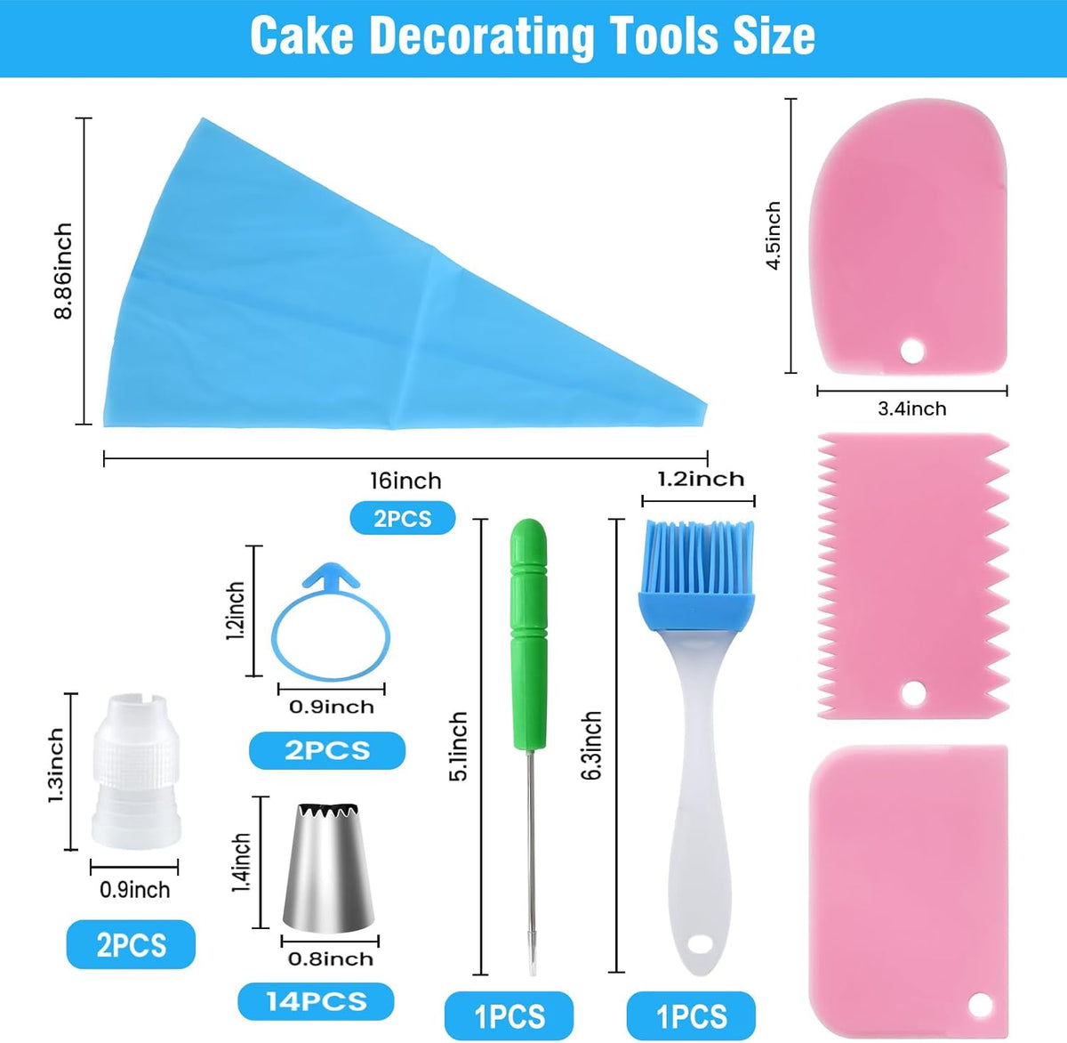 Piping Bags and Tips Set, 16 inch Silicone Pastry Bags 14 Tips