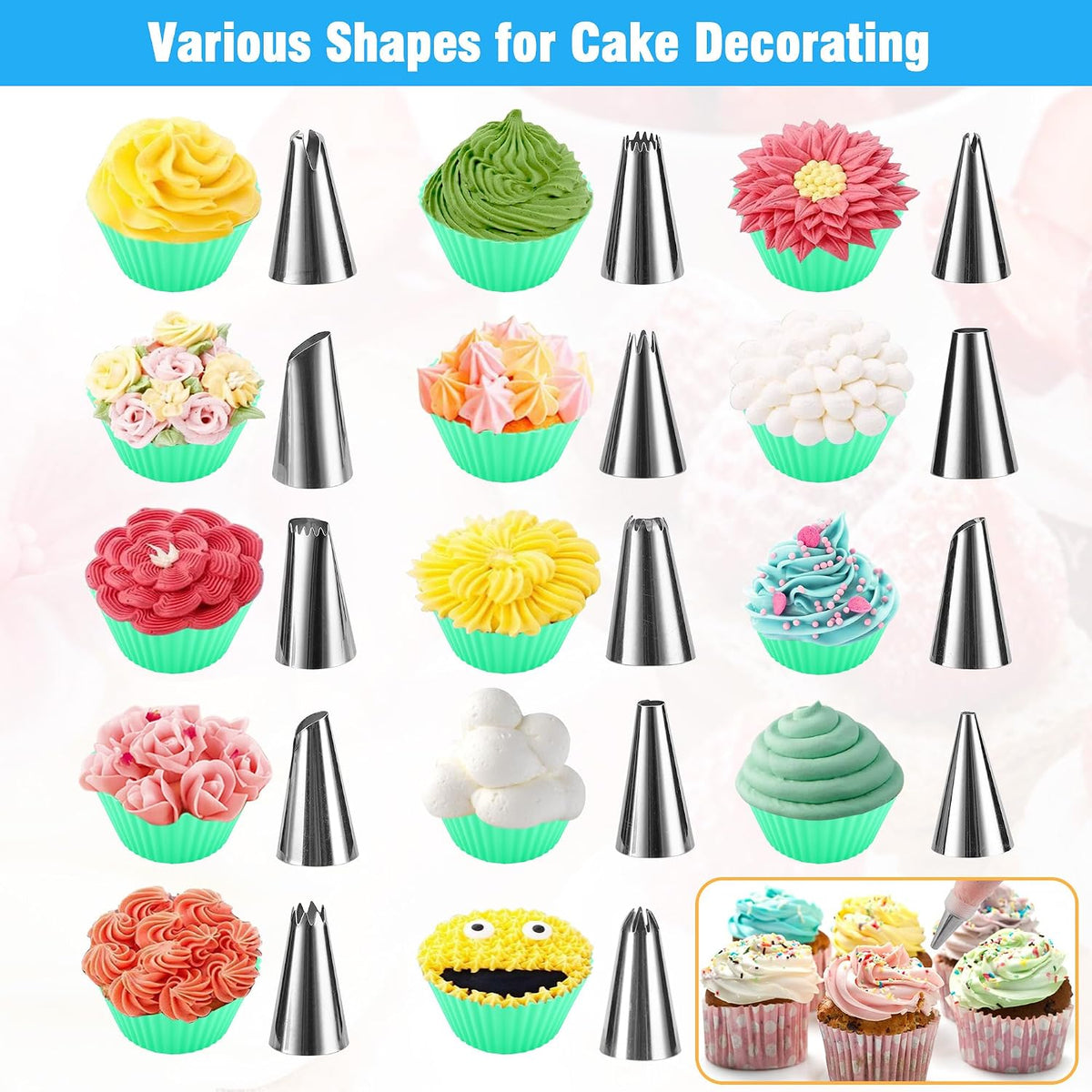 Piping Bags and Tips Set, 16 inch Silicone Pastry Bags 14 Tips