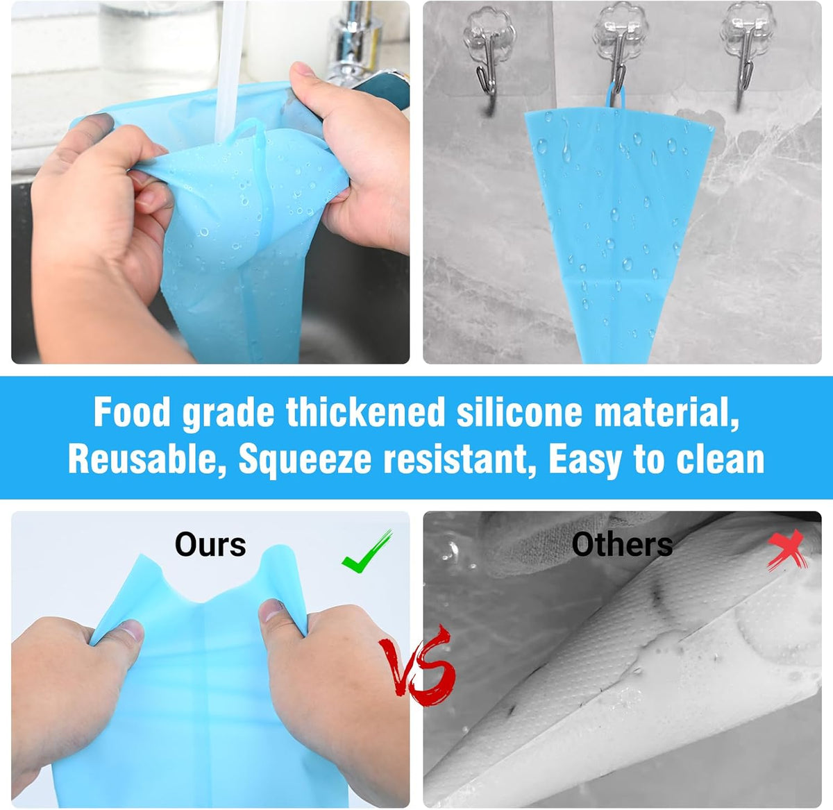 Piping Bags and Tips Set, 16 inch Silicone Pastry Bags 14 Tips