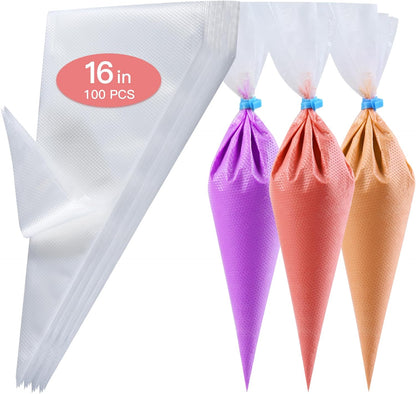 Piping Bags and Tips Set, 16 inch Silicone Pastry Bags 14 Tips