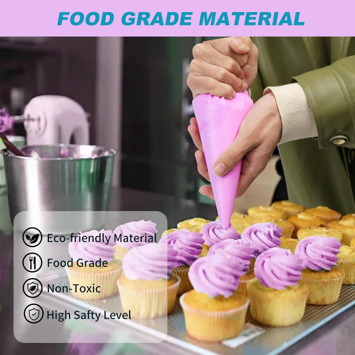Piping Bags and Tips Set, 16 inch Silicone Pastry Bags 14 Tips