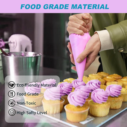 Piping Bags and Tips Set, 16 inch Silicone Pastry Bags 14 Tips