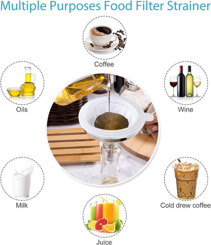 5.5-Inch Premium Food Filter Strainer, 200 Mesh Food Grade Filter Mesh, Tritan BPA Free Strainer Compatible with 5 Inch Kitchen Funnels, Ideal for Filtering Coffee, Juice, Oils, Wine, Soy Milk