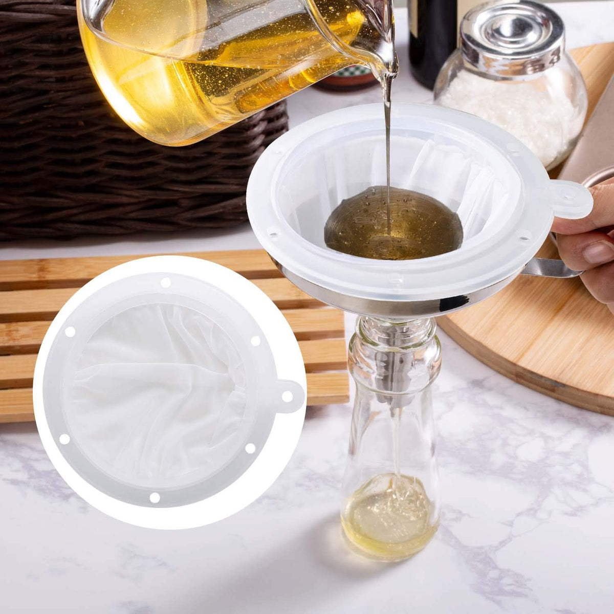 5.5-Inch Premium Food Filter Strainer, 200 Mesh Food Grade Filter Mesh, Tritan BPA Free Strainer Compatible with 5 Inch Kitchen Funnels, Ideal for Filtering Coffee, Juice, Oils, Wine, Soy Milk