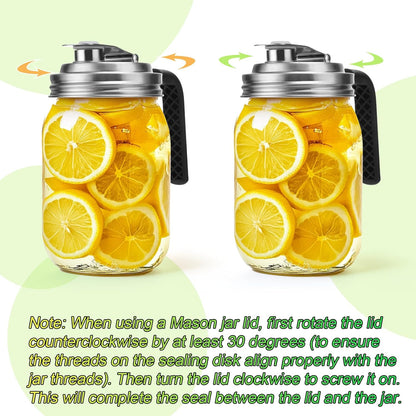 Mason Jar Pour Spout Lid Stainless Steel with Handle, Wide Mouth Pour Spout Flip Cap Lids for Mason Jars, Anticracking Leak Proof Seal Cover Airtight for Drinking Salad Dressing & Food Storing
