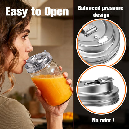 Mason Jar Pour Spout Lid Stainless Steel with Handle, Wide Mouth Pour Spout Flip Cap Lids for Mason Jars, Anticracking Leak Proof Seal Cover Airtight for Drinking Salad Dressing & Food Storing