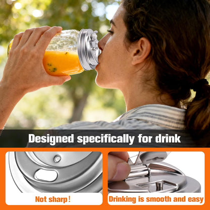 Mason Jar Pour Spout Lid Stainless Steel with Handle, Wide Mouth Pour Spout Flip Cap Lids for Mason Jars, Anticracking Leak Proof Seal Cover Airtight for Drinking Salad Dressing & Food Storing