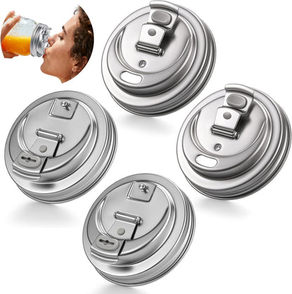 Mason Jar Pour Spout Lid Stainless Steel with Handle, Wide Mouth Pour Spout Flip Cap Lids for Mason Jars, Anticracking Leak Proof Seal Cover Airtight for Drinking Salad Dressing & Food Storing