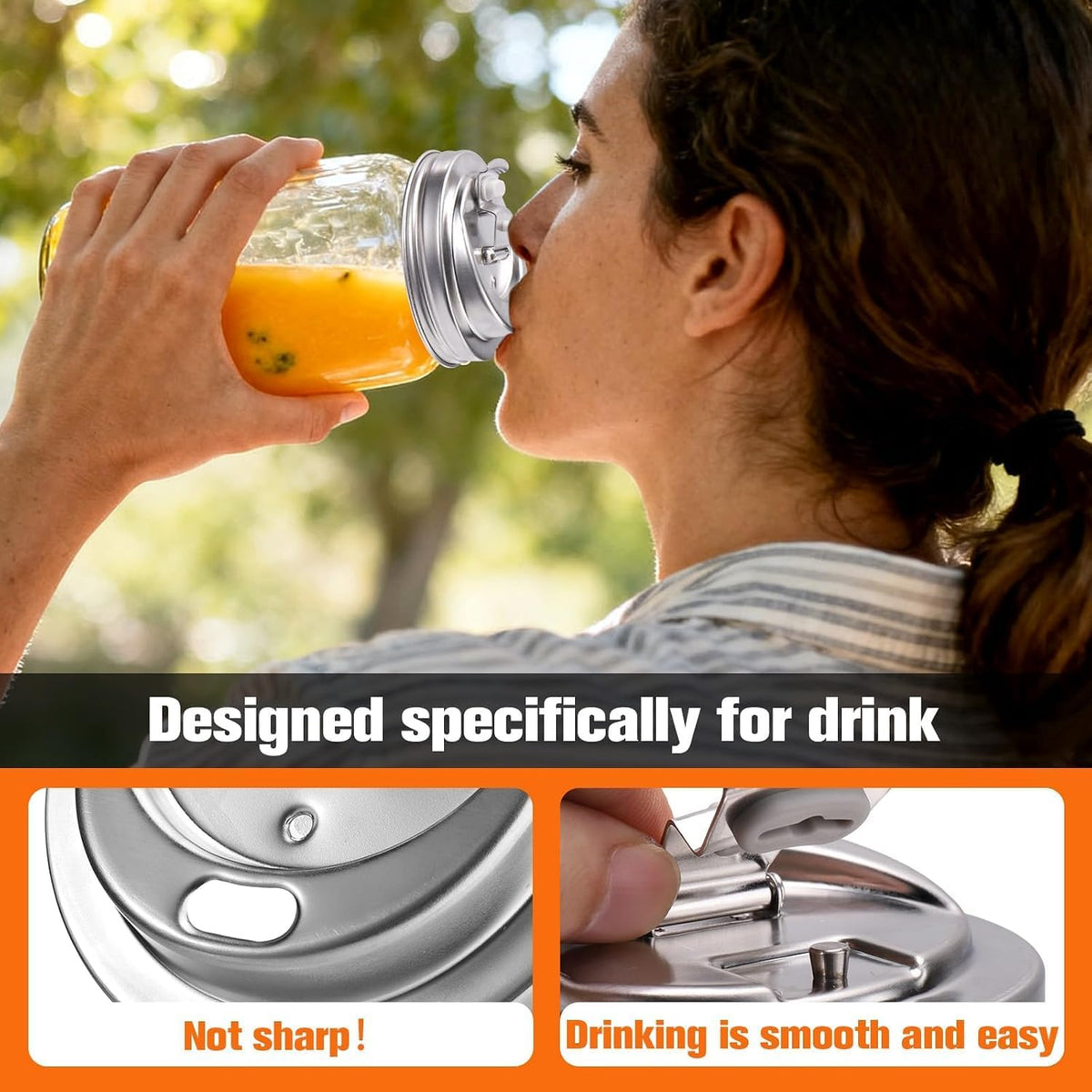 Mason Jar Pour Spout Lid Stainless Steel with Handle, Wide Mouth Pour Spout Flip Cap Lids for Mason Jars, Anticracking Leak Proof Seal Cover Airtight for Drinking Salad Dressing & Food Storing