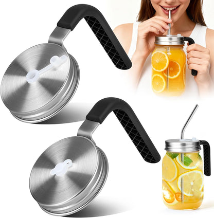 Mason Jar Pour Spout Lid Stainless Steel with Handle, Wide Mouth Pour Spout Flip Cap Lids for Mason Jars, Anticracking Leak Proof Seal Cover Airtight for Drinking Salad Dressing & Food Storing
