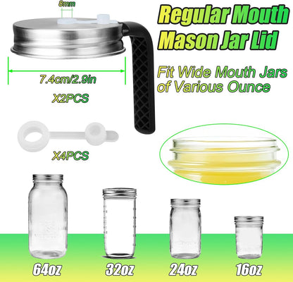 Mason Jar Pour Spout Lid Stainless Steel with Handle, Wide Mouth Pour Spout Flip Cap Lids for Mason Jars, Anticracking Leak Proof Seal Cover Airtight for Drinking Salad Dressing & Food Storing