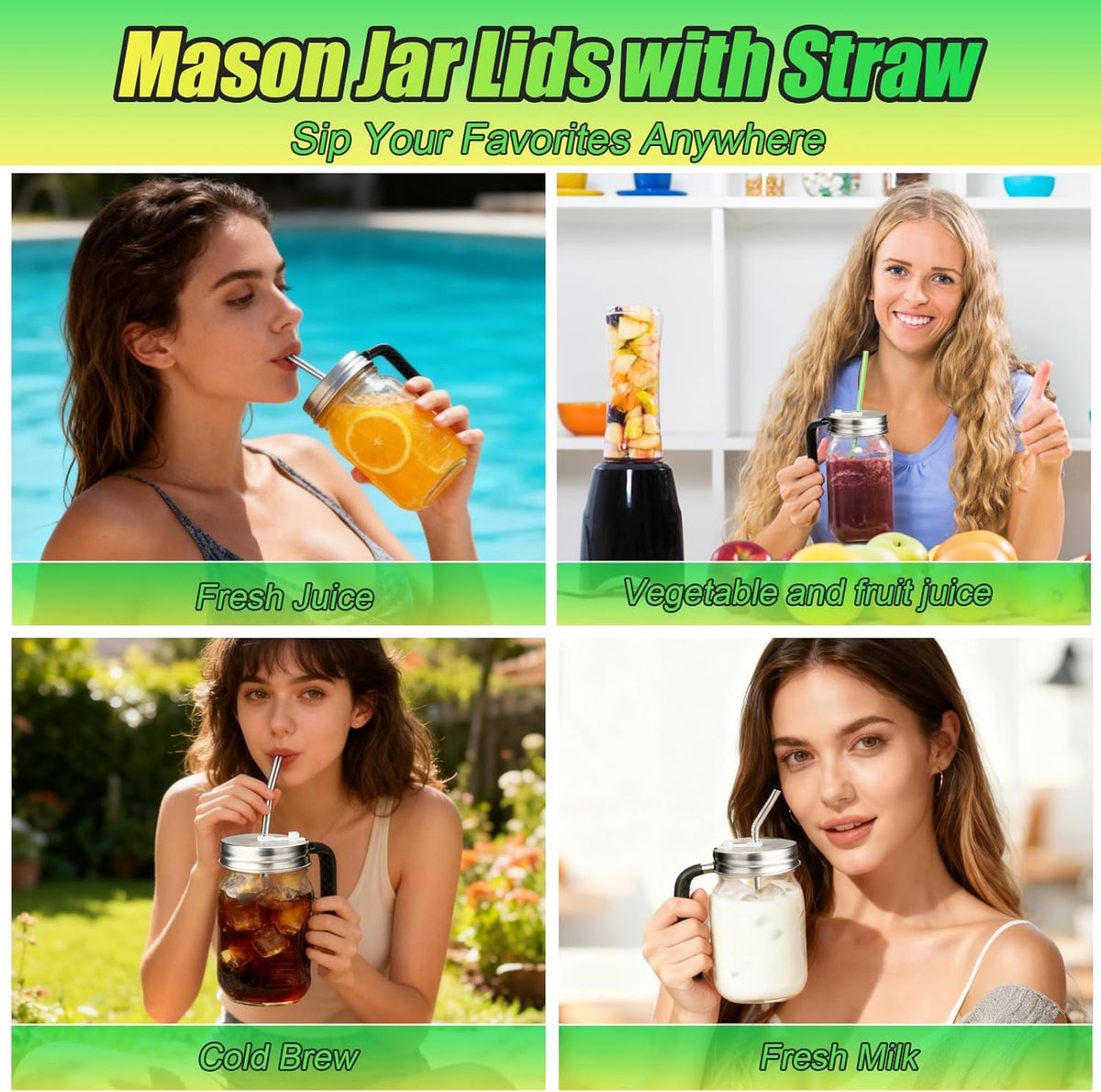Mason Jar Pour Spout Lid Stainless Steel with Handle, Wide Mouth Pour Spout Flip Cap Lids for Mason Jars, Anticracking Leak Proof Seal Cover Airtight for Drinking Salad Dressing & Food Storing