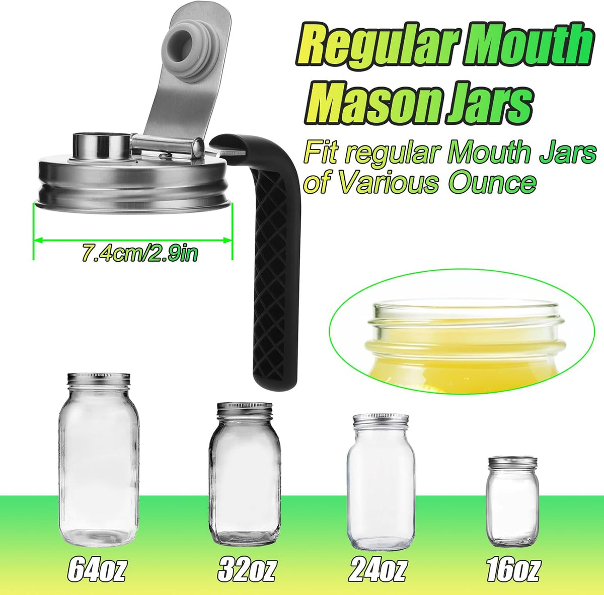 Mason Jar Pour Spout Lid Stainless Steel with Handle, Wide Mouth Pour Spout Flip Cap Lids for Mason Jars, Anticracking Leak Proof Seal Cover Airtight for Drinking Salad Dressing & Food Storing