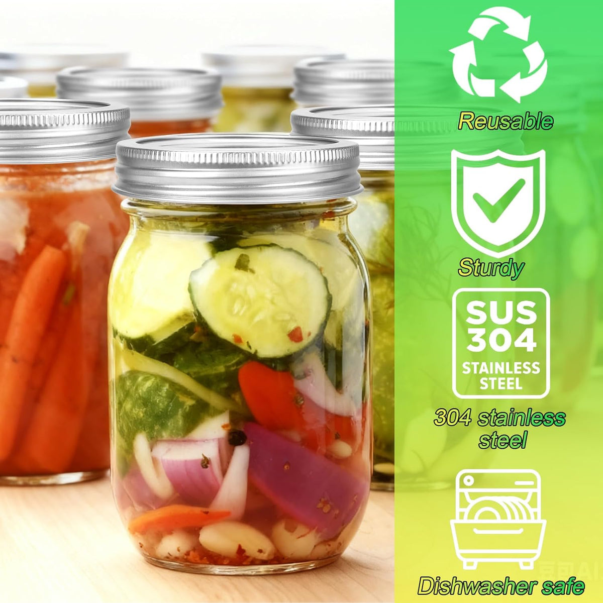 Mason Jar Pour Spout Lid Stainless Steel with Handle, Wide Mouth Pour Spout Flip Cap Lids for Mason Jars, Anticracking Leak Proof Seal Cover Airtight for Drinking Salad Dressing & Food Storing