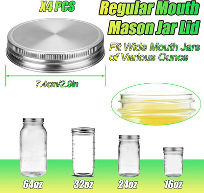Mason Jar Pour Spout Lid Stainless Steel with Handle, Wide Mouth Pour Spout Flip Cap Lids for Mason Jars, Anticracking Leak Proof Seal Cover Airtight for Drinking Salad Dressing & Food Storing