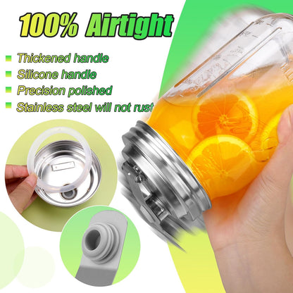 Mason Jar Pour Spout Lid Stainless Steel with Handle, Wide Mouth Pour Spout Flip Cap Lids for Mason Jars, Anticracking Leak Proof Seal Cover Airtight for Drinking Salad Dressing & Food Storing