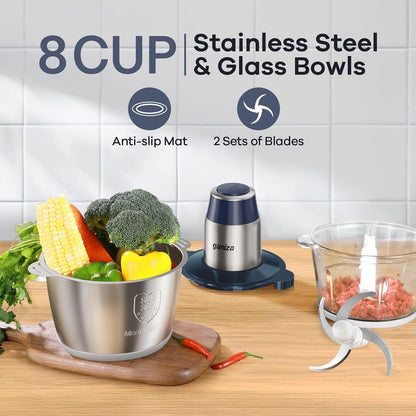 Food Processors with 2 Bowls, 450W Meat Grinder Vegetable Chopper
