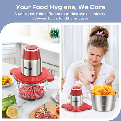 Food Processors with 2 Bowls, 450W Meat Grinder Vegetable Chopper