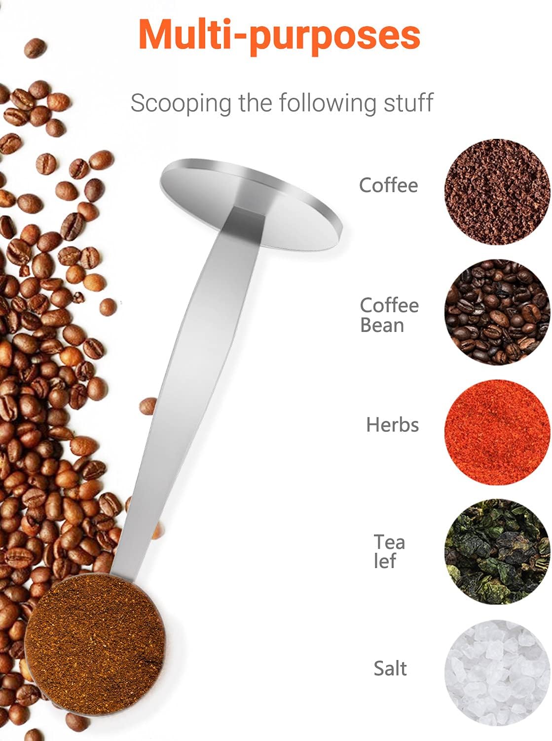 Two-in-One Stainless Steel Coffee Scoop Tamping Spoon | Dual-Purpose, Powder Hammer Tamper, Multi Function, For Measuring and Tamping
