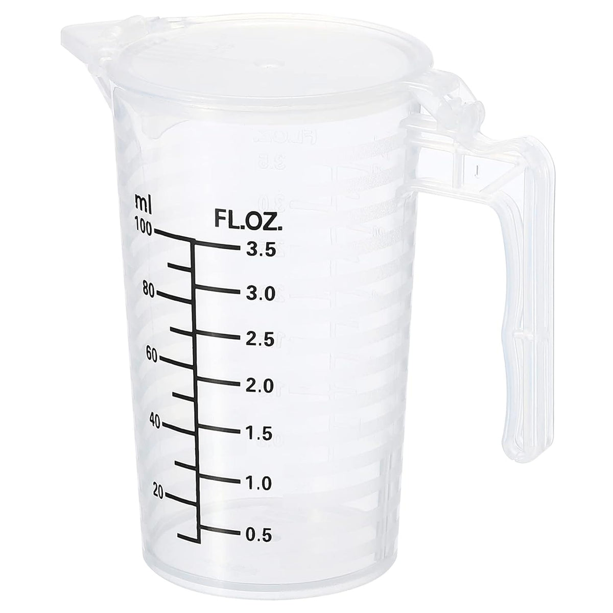 Graduated Beaker, 100ml PP Plastic Liquid Measuring Cup Double Sided Black Graduations with Handle Lid and Spout for Lab Kitchen Home