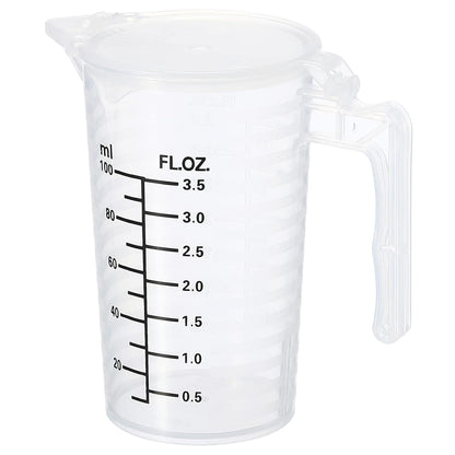 Graduated Beaker, 100ml PP Plastic Liquid Measuring Cup Double Sided Black Graduations with Handle Lid and Spout for Lab Kitchen Home