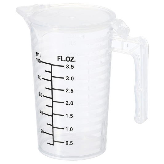 Graduated Beaker, 100ml PP Plastic Liquid Measuring Cup Double Sided Black Graduations with Handle Lid and Spout for Lab Kitchen Home
